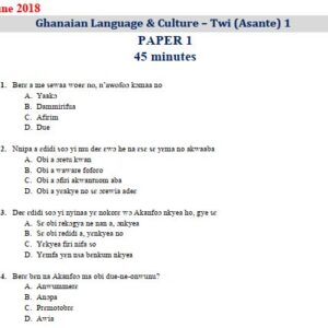 Asante Twi 2018 BECE Past Questions (PDF)