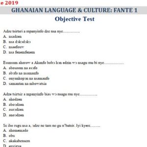 Fante 2019 BECE Past Questions (PDF)