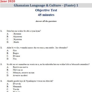 Fante 2020 BECE Past Questions - PDF