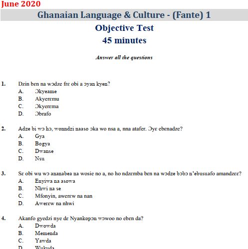 Fante 2020 BECE Past Questions - PDF
