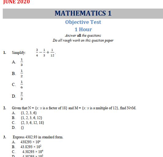 Mathematics 2020 BECE Past Questions & Answers - PDF
