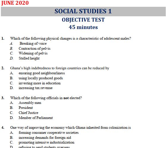 Social Studies 2020 BECE Past Questions & Answers - PDF