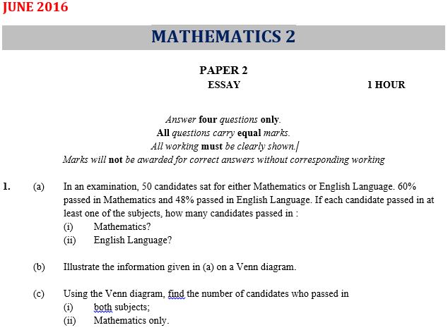 essay 2 question paper maths