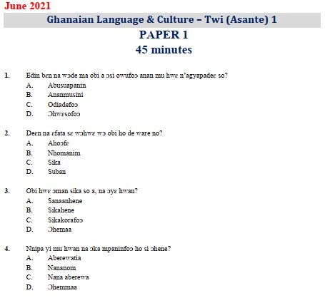 Asante Twi 2021 BECE Past Questions only (PDF)