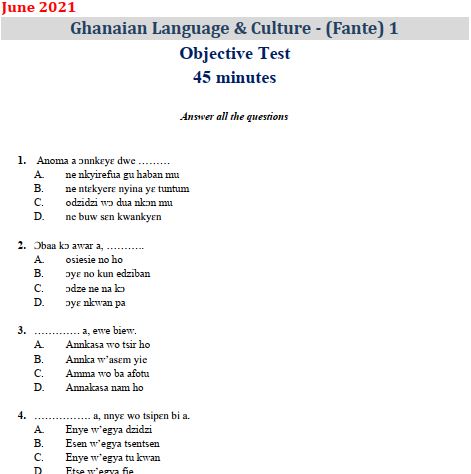 Fante 2021 BECE Past Questions only (PDF)