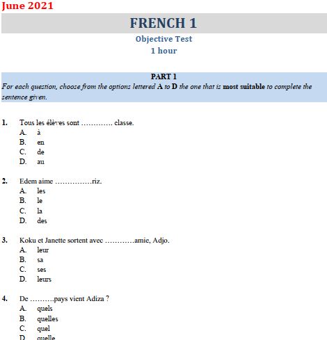 French 2021 BECE Past Questions and Answers (PDF)