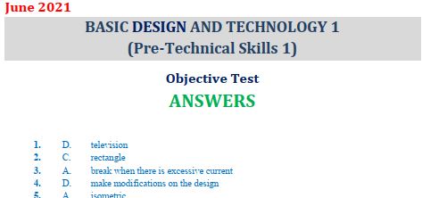 BDT Pre-Technical Skills 2021 BECE Past Questions and Answers (PDF)