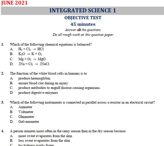 Integrated Science 2021 BECE Past Questions and Answers (PDF)