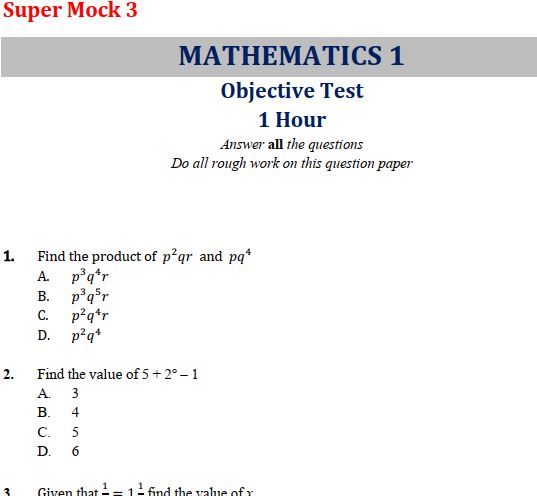 2022 Mathematics BECE Questions Super Mock Exam 3