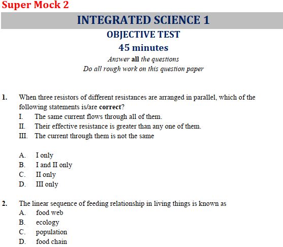 2022 Integrated Science BECE Questions Super Mock Exam 2