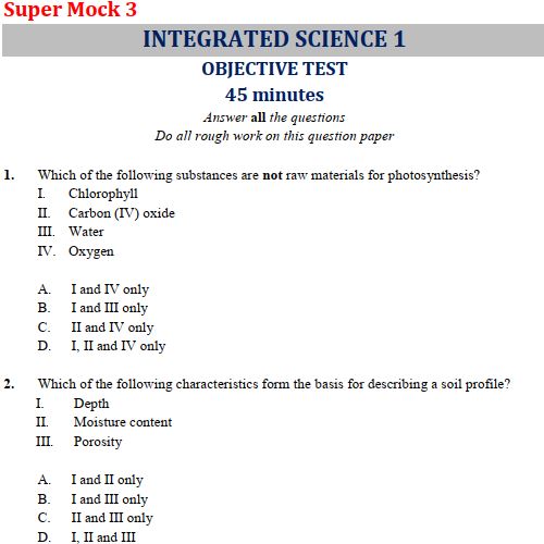 2022 Integrated Science BECE Questions Super Mock Exam 3