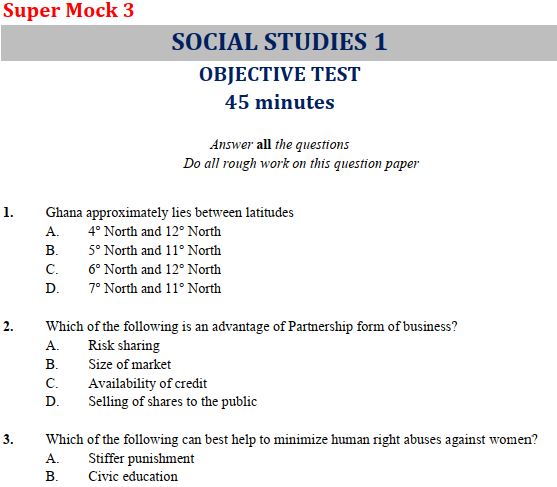 2022 Social Studies BECE Questions Super Mock Exam 3