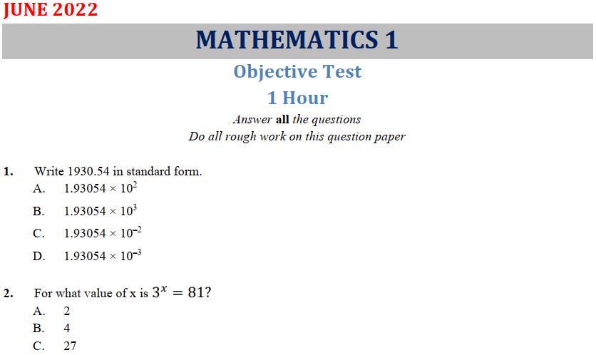 Mathematics 2022 BECE Past Questions and Answers (PDF)