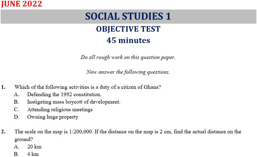 Social Studies 2022 BECE Past Questions and Answers (PDF)
