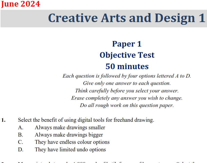 Creative Arts & Design 2024 BECE Past Questions and Ans - PDF