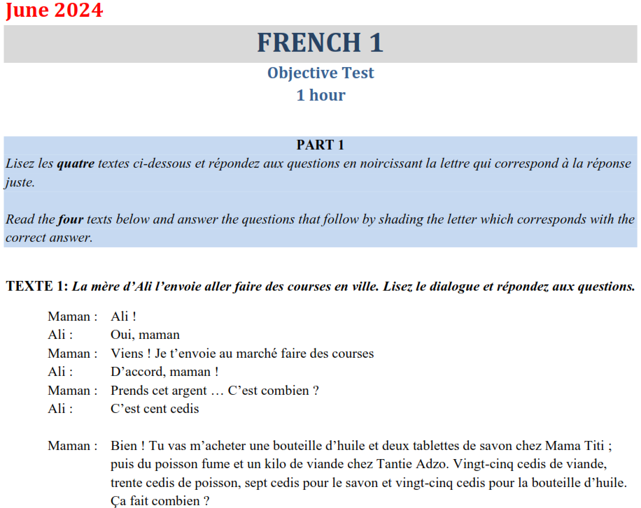 French 2024 BECE Past Questions and Ans - PDF