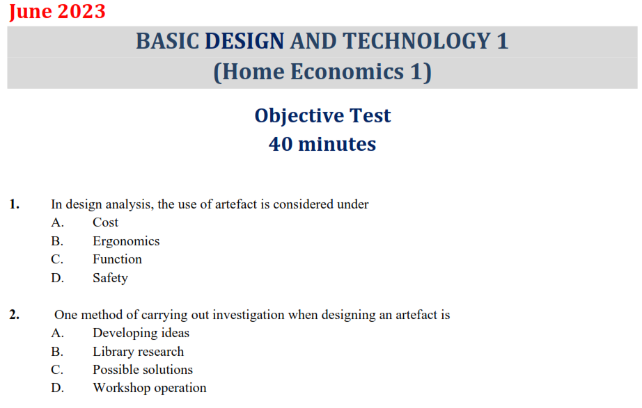 BDT Home Economics 2023 BECE Past Questions and Answers - PDF