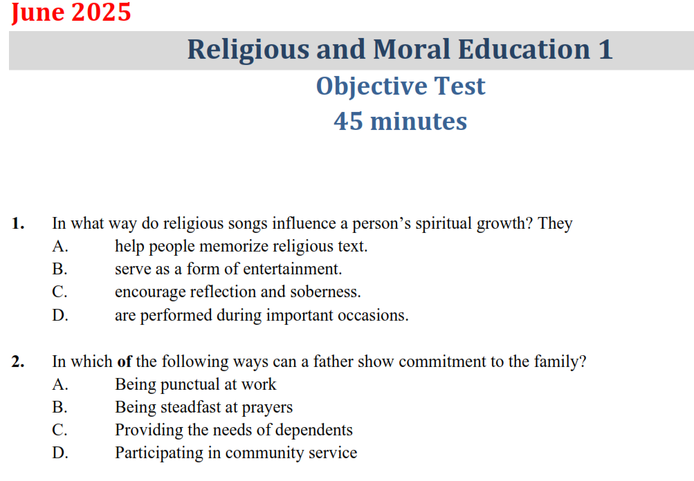 RME 2025 BECE Past Questions and Answers - PDF